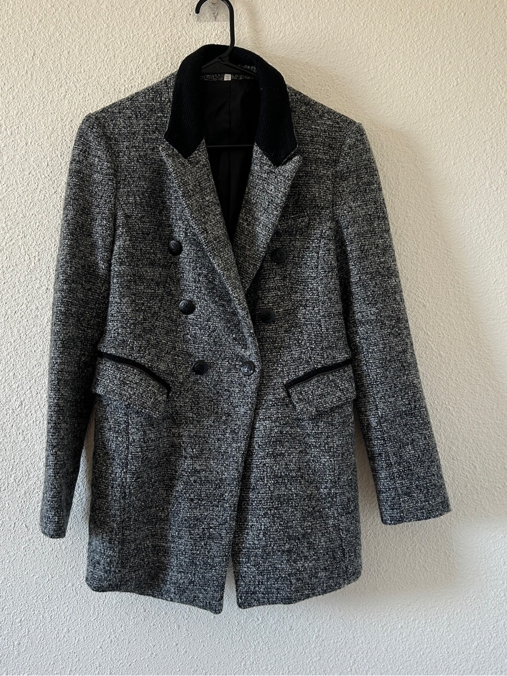 Double-Breasted wool blend Tweed Coat Women’s Small Gray Black